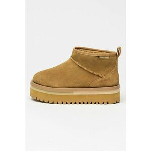 Ghete slip-on flatform din piele intoarsa - Maro camel imagine