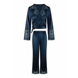 Pijama din satin cu bluza cu maneci lungi - Bleumarin imagine