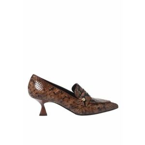 Pantofi din piele cu aspect de piele de sarpe - varf ascutit si toc - Maro imagine