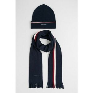 Set de caciula si fular din amestec de lana cu logo - Visiniu/Bleumarin imagine