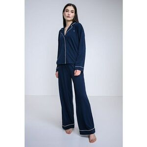 Pijama din amestec de modal si bumbac organic cu pantaloni lungi - Bleumarin imagine