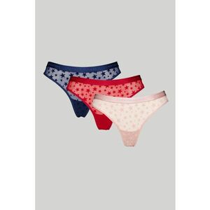 Set de chiloti tanga semitransparenti cu model stea - 3 perechi - Albastru inchis/Rosu vermillion/Roz prafuit imagine