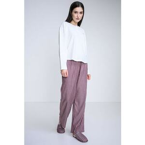 Set de pijama cu pantaloni lungi - croiala lejera si papuci - Visiniu/Alb murdar imagine