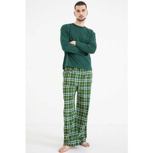 Pijama cu pantaloni lungi si model in carouri - Verde aquamarin imagine