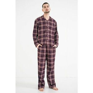 Pijama cu pantaloni lungi si model in carouri - Alb/Visiniu/Albastru deschis imagine