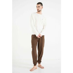 Pijama cu pantaloni lungi si croiala conica - Maro inchis/Bej deschis imagine