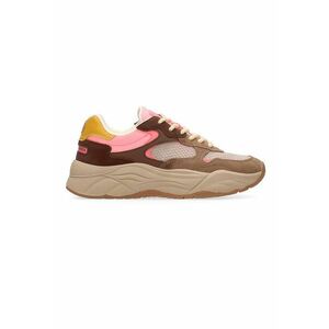 Pantofi sport wedge cu garnituri de piele intoarsa - Maro/Roz deschis imagine