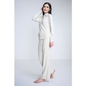 Pijama cu pantaloni lungi si logo - Bej deschis imagine
