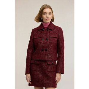 Jacheta boucle din amestec de lana cu buzunare cu clapa - Visiniu imagine