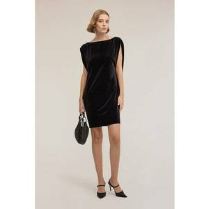 Rochie scurta din catifea cu decolteu barcuta - Negru imagine
