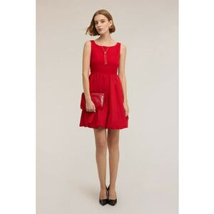 Rochie cu croiala in A - spatele in V si funda - Rosu vermillion imagine