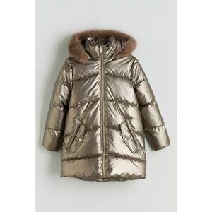 Geaca lunga bufanta cu garnituri de blana sintetica - Auriu imagine