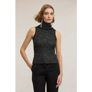 Pulover slim-fit cu guler inalt - Gri antracit/Argintiu imagine