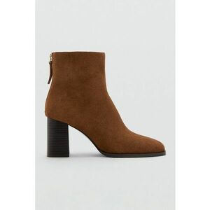 Botine din piele intoarsa cu toc masiv - Maro scortisoara imagine