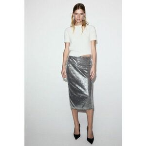 Fusta dreapta cu paiete - Argintiu imagine