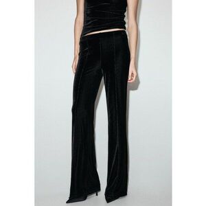 Pantaloni cu aspect de catifea si cusaturii contrastante - Negru imagine