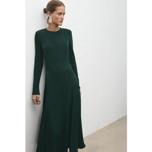 Rochie cu decolteu la baza gatului si maneci lungi - Verde englez imagine