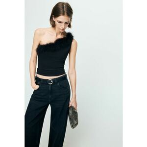 Bluza crop cu model uni - Negru imagine