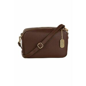 Geanta crossbody de piele cu aspect granulat - Maro inchis imagine