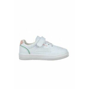 Pantofi sport de piele ecologica cu bareta velcro - Alb/Roz somon imagine