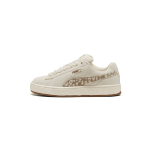 Pantofi sport din piele intoarsa cu animal print Suede XL - Alb fildes/Maro deschis imagine