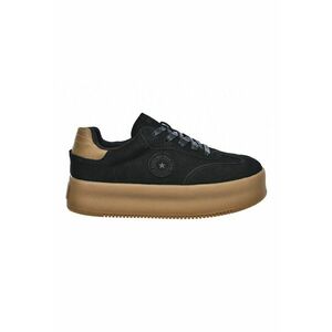 Pantofi sport flatform de piele ecologica - Negru/Maro camel imagine