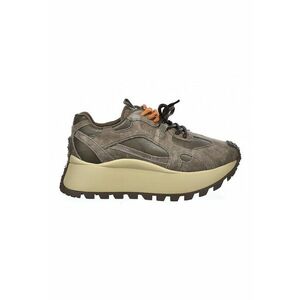 Pantofi sport flatform de piele cu garnituri de piele intoarsa - Maro taupe/Kaki imagine
