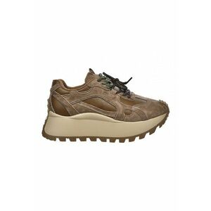 Pantofi sport flatform de piele cu garnituri de piele intoarsa - Maro deschis imagine
