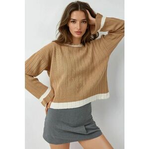 Pulover tricotat - dungi - guler rotund - maro - tricot - One Size imagine