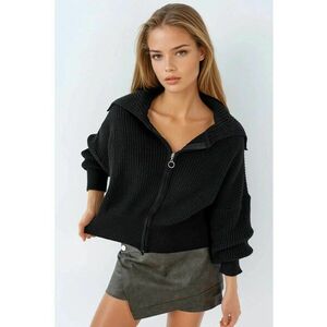 Cardigan - tricotat cu nervuri - fermoar complet - negru - tricot - One Size imagine
