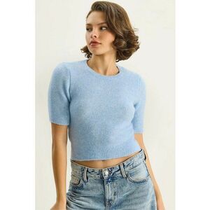 Pulover tricotat maneca scurta - guler rotund - albastru - tricot - One Size imagine