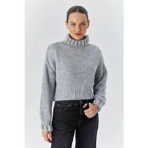 Pulover dama - scurt - texturat - gri - tricot - One Size imagine