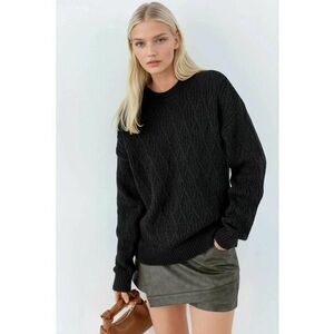 Pulover dama - tricotat - supradimensionat - jacard - negru - acril si poliester - One Size imagine