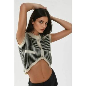 Pulover tricotat - top scurt cu nervuri - alb - tricot - One Size imagine