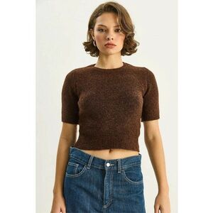 Pulover dama - tricotat - maneca scurta - maro - tricot - One Size imagine