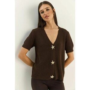 Pulover dama - cardigan cu decolteu in V - detalii nasturi - maro - tricot - One Size imagine