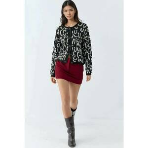 Cardigan - Jacquard - cu maneca lunga - negru - tricot - One Size imagine