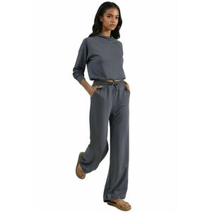 Compleu - 2 piese - talie inalta - gri - tricot imagine
