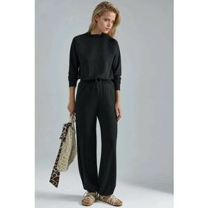 bluza cu guler pantaloni cu talie elastica - negru - Negru imagine