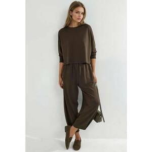 Costum dama - bluza si pantaloni - maro cafea - material modal - One Size imagine