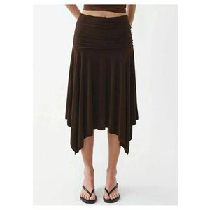 Fusta midi - mulata - talie elastica - maro cafeniu - poliester si elastan imagine