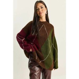 Pulover dama - supradimensionat - model romburi - multicolor - tricot - One Size imagine