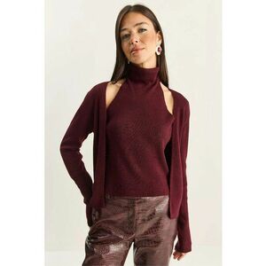 Bluza dama - cu guler si decupaje - rosu visiniu - tricot - imagine