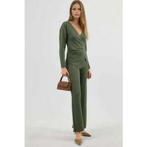 Compleu din doua piese - bluza si pantaloni - detalii accesorii - verde kaki imagine