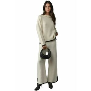 Set tricotat asortat - pulover supradimensionat si pantaloni - crem natural - tricot - imagine