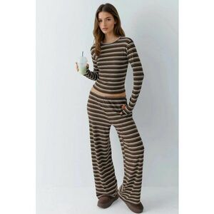 Compleu dama set coordonat cu pantaloni largi - dungi - maro castor imagine