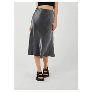 Fusta Midi - satin - negru - talie elastica - imagine