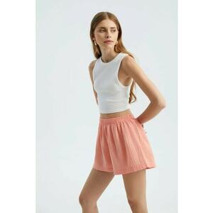 Pantaloni scurti - din in - talie inalta - elastic - roz imagine