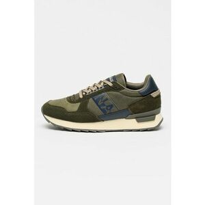 Pantofi sport low-cut cu logo si garnituri de piele intoarsa - Kaki inchis/Bleumarin imagine