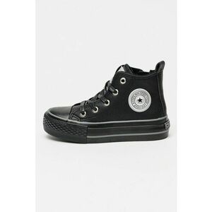 Tenisi mid-high din piele ecologica cu aplicatie logo - Negru imagine